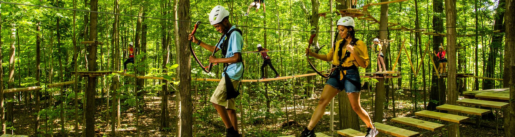 Kids participating in the Kids Adventure Course at Lake Erie Canopy Tours